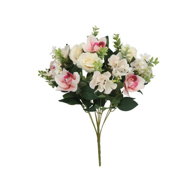 RAMO ROSAS-ORQUIDEA X 12 -50 CM CREMA