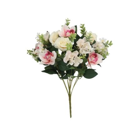 RAMO ROSAS-ORQUIDEA X 12 -50 CM CREMA