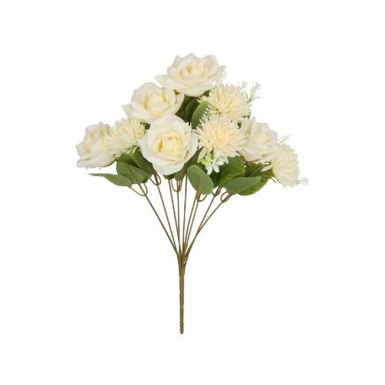 RAMO CRISANTEMO-ROSAS (A) X 9-45 CM CREMA