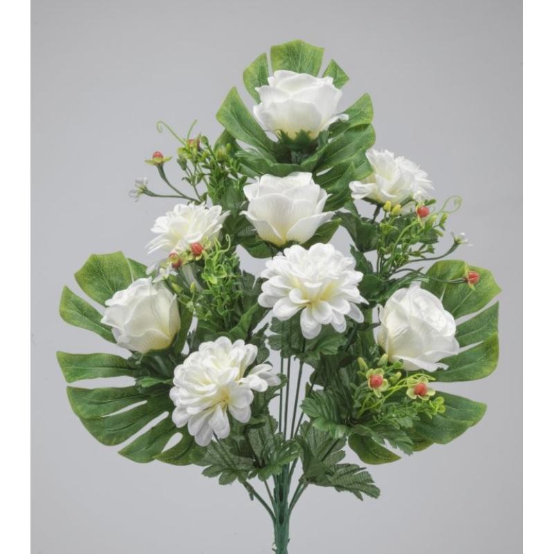 RAMO PALMA ROSAS/DALIAS X12 55 CM CREMA