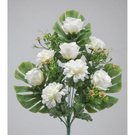 RAMO PALMA ROSAS/DALIAS X12 55 CM CREMA