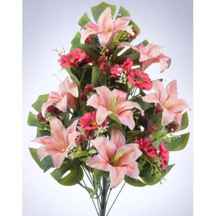 RAMO PALMA LILIUM/PANSY X 18 66 CM SALMON