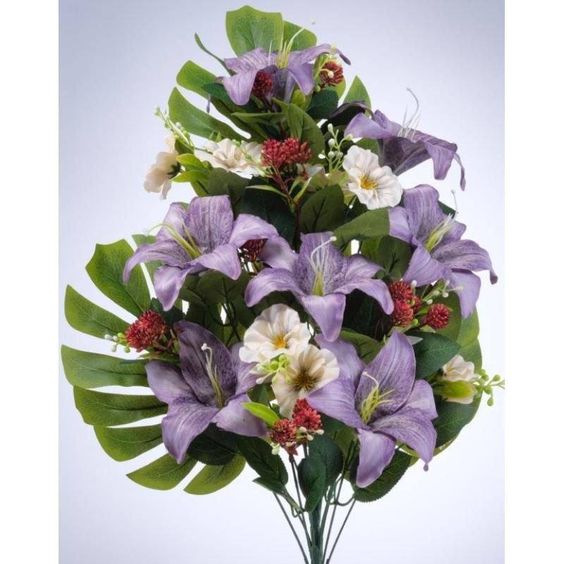 RAMO PALMA LILIUM/PANSY X 18 66 CM LILA