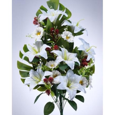 RAMO PALMA LILIUM/PANSY X 18 66 CM CREMA