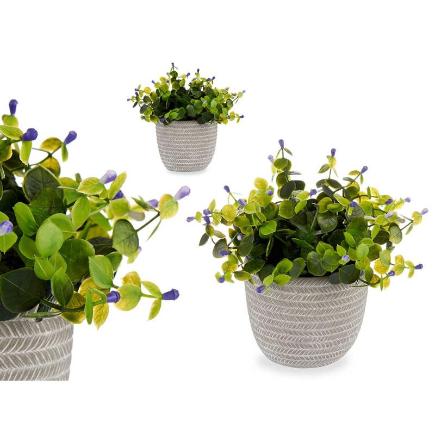 PLANTA VERDE FLOR LILA CON MACETA GRIS