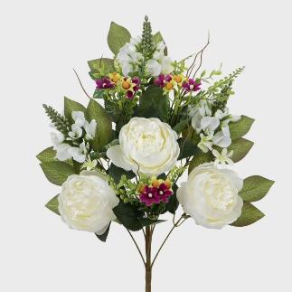 RAMO PEONIA RELLENO FRONTAL X9 52 CM BLANCO