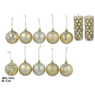 TUBO 40 BOLAS NAVIDAD ORO 6CM. SURT.