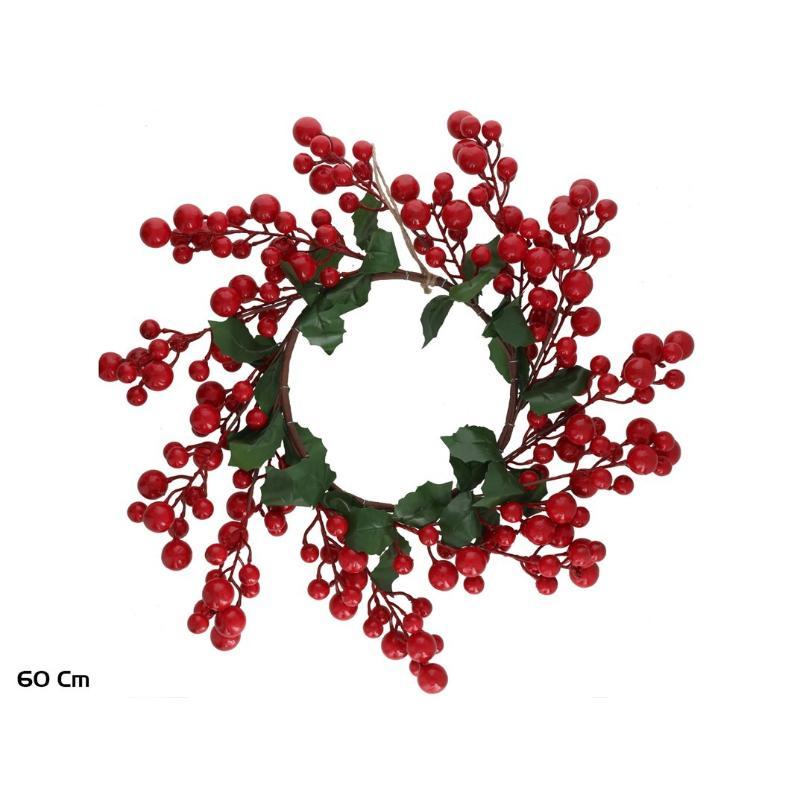 CORONA NAVIDAD BAYAS ROJAS 60 CM CABAYIH