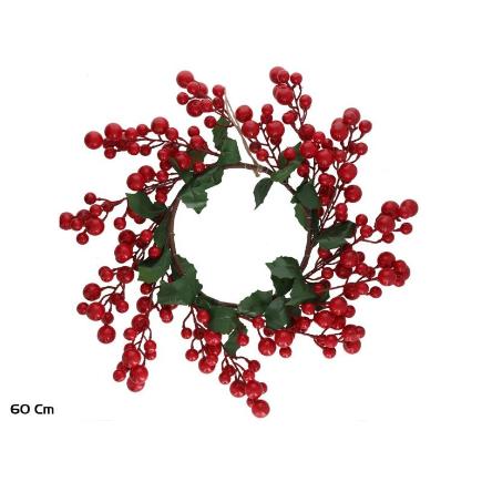 CORONA NAVIDAD BAYAS ROJAS 60 CM CABAYIH