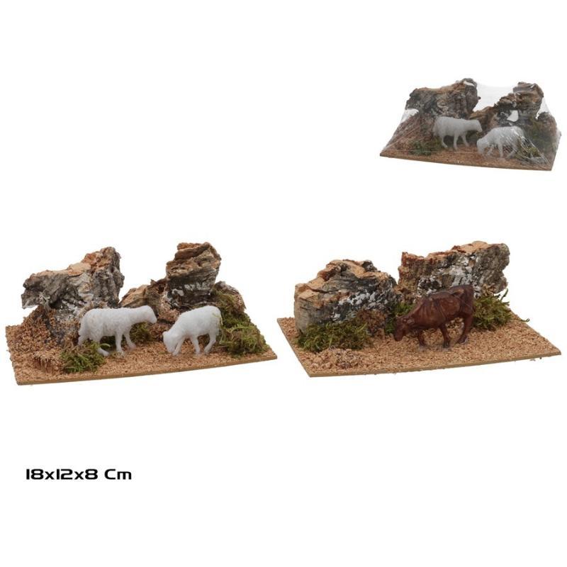 GRUPO CORCHO CON ANIMALES 18X12X8 CM