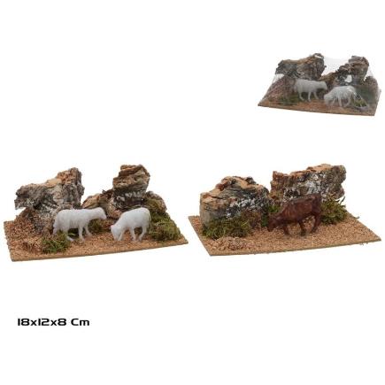 GRUPO CORCHO CON ANIMALES 18X12X8 CM
