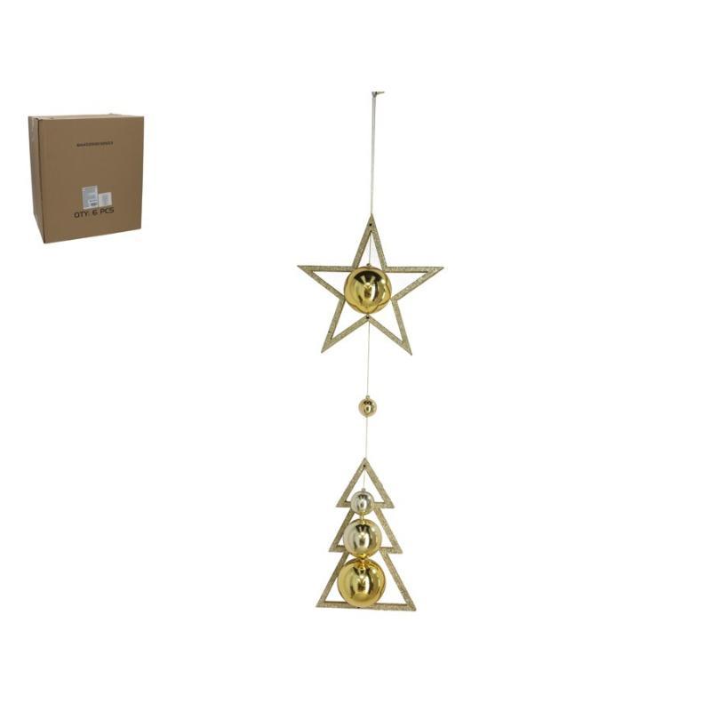 COLGANTE ESTRELLA/ARBOL CON BOLAS DE ORO 70 CM