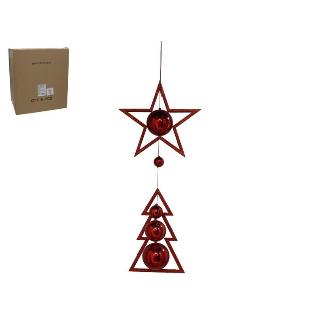 COLGANTE ESTRELLA/ARBOL CON BOLAS ROJAS 70 CM
