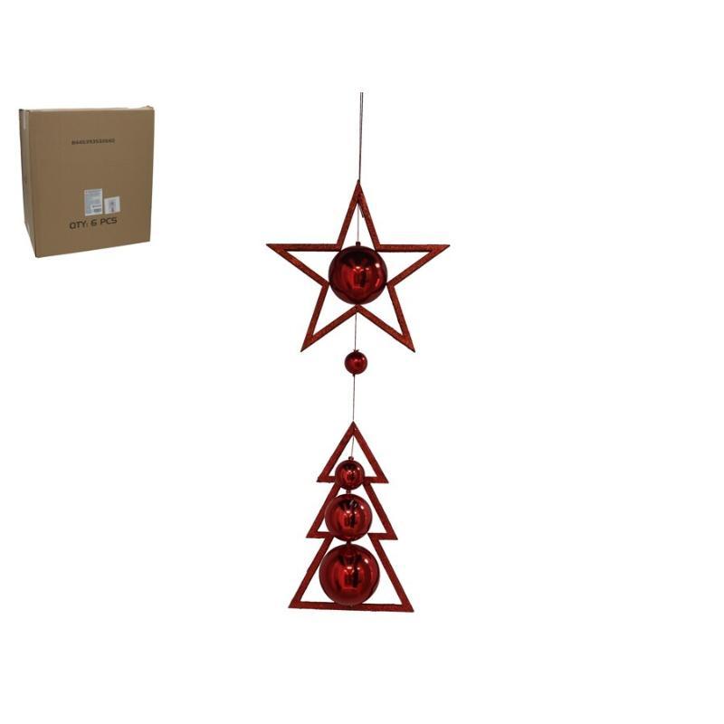 COLGANTE ESTRELLA/ARBOL CON BOLAS ROJAS 70 CM