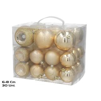 SET 30 BOLAS NAVIDAD 6CM/8CM DORADO