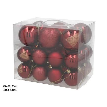 SET 30 BOLAS NAVIDAD 6CM/8CM BURDEOS