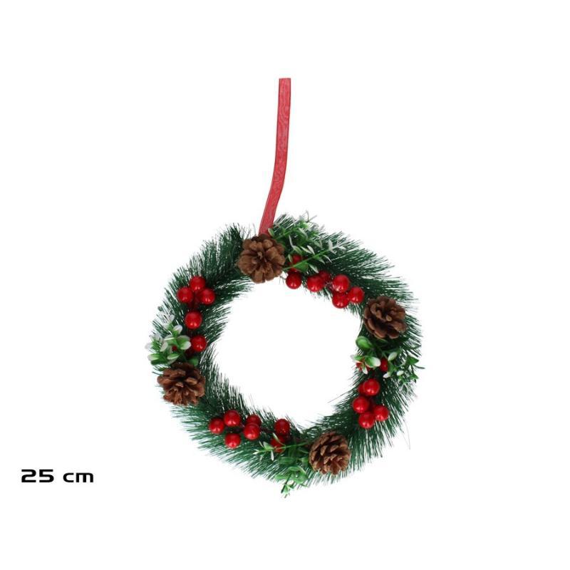 CORONA NAVIDAD RACIMOS DE BAYAS 25 CM