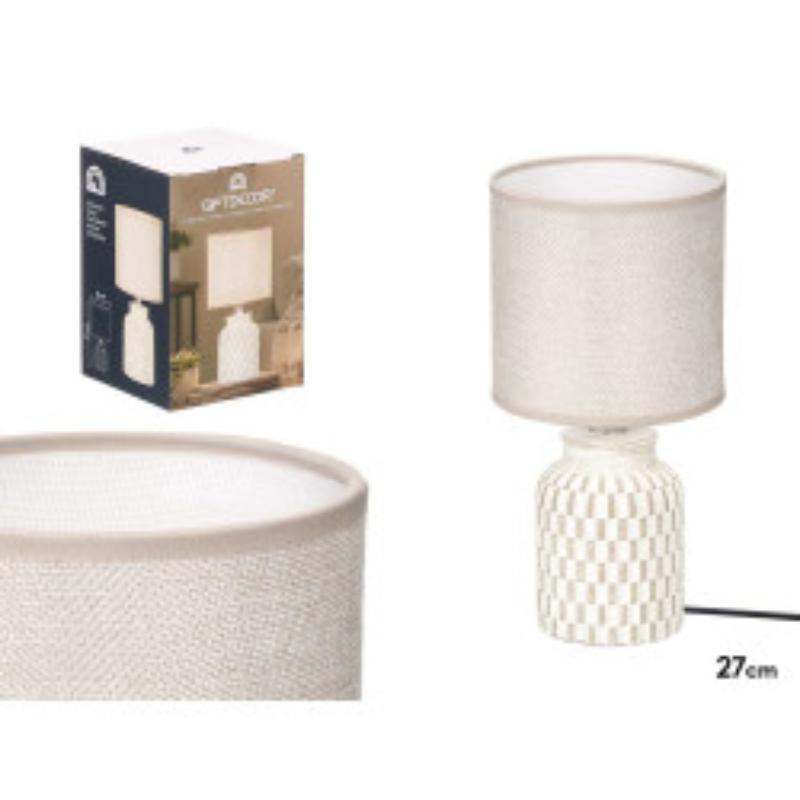 LAMPARA SOBREMESA CILINDRICA RAYAS BEIGE