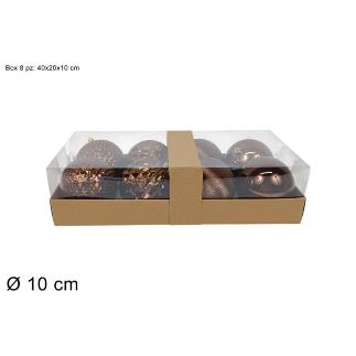 SET 8 PZAS BOLAS 10 CM MARRON BRILLANTES