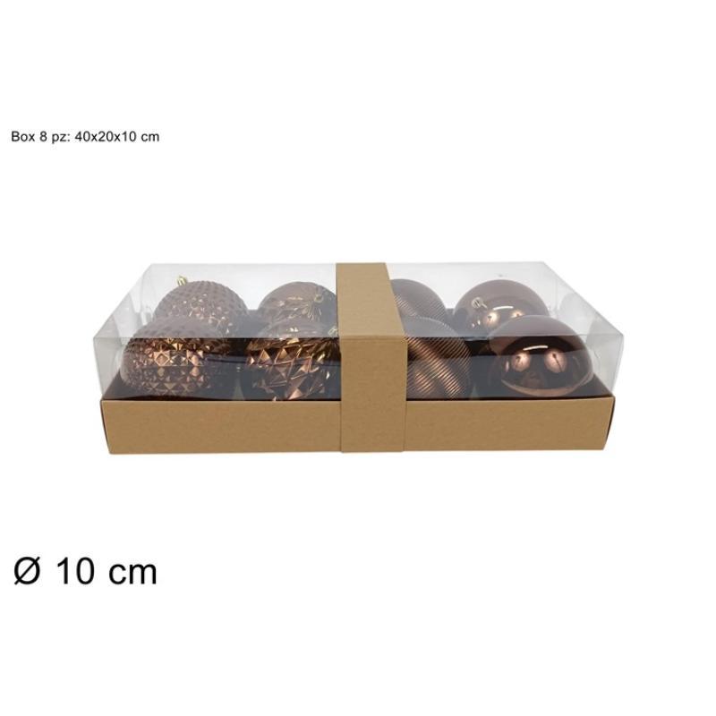 SET 8 PZAS BOLAS 10 CM MARRON BRILLANTES