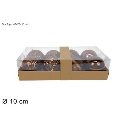 SET 8 PZAS BOLAS 10 CM MARRON BRILLANTES
