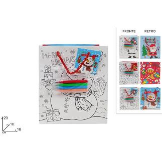 BOLSA DE REGALO PERSONAJE NAVIDEÑO CON COLORES 18X23X10 CM SURT