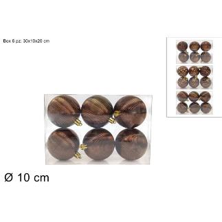 SET 6 PIEZAS BOLAS DE 10 CM MARRON EN CAJA