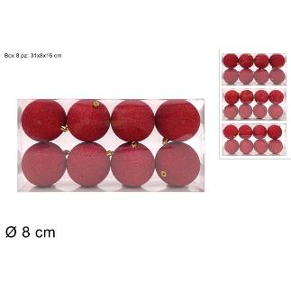 SET 8 PIEZAS BOLAS DE 8 CM ROJAS CON PURPURINA