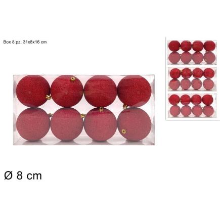 SET 8 PIEZAS BOLAS DE 8 CM ROJAS CON PURPURINA