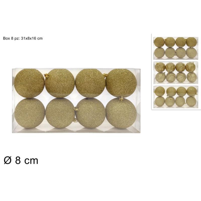 SET 8 PIEZAS BOLAS 8 CM DORADAS CON PURPURINA