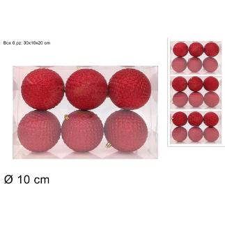SET 6 BOLAS DE 10 CM ROJAS CON PURPURINA EN CAJA