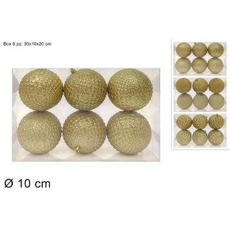 SET 6 BOLAS DE 10 CM DORADAS CON PURPURINA EN CAJA