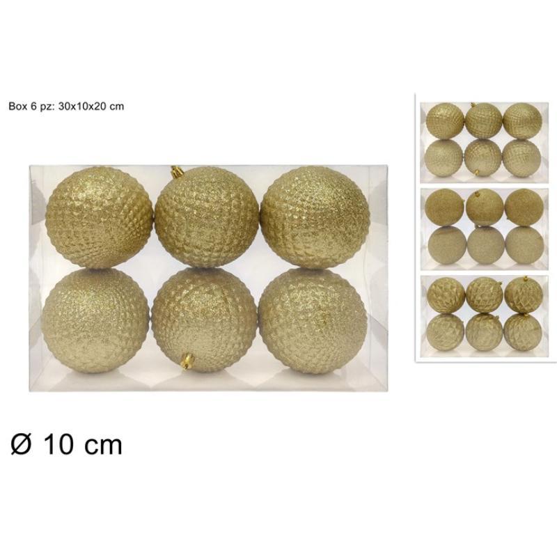 SET 6 BOLAS DE 10 CM DORADAS CON PURPURINA EN CAJA