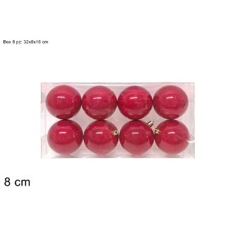 SET 8 PIEZAS BOLAS DE 8 CM ROJAS PERLADAS EN CAJA