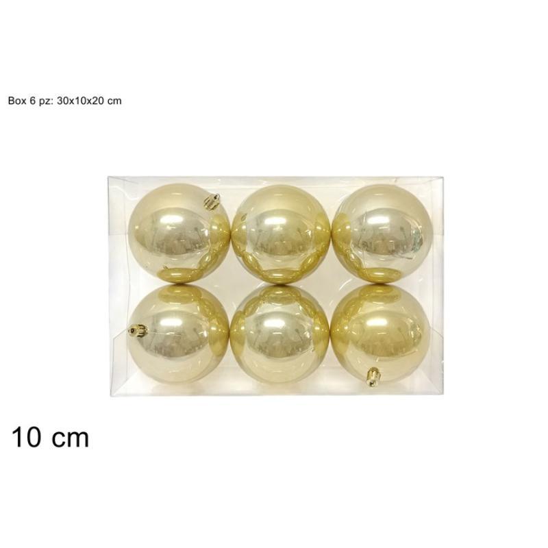 SET 6 BOLAS 10 CM DORADAS PERLADAS EN CAJA