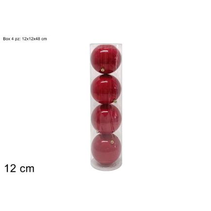 SET 4 PZAS BOLAS 12 CM ROJAS PERLADAS