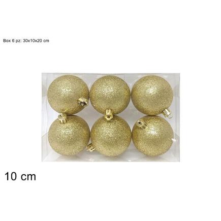 SET 6 PIEZAS BOLAS 10 CM DORADAS CON PURPURINA EN CAJA