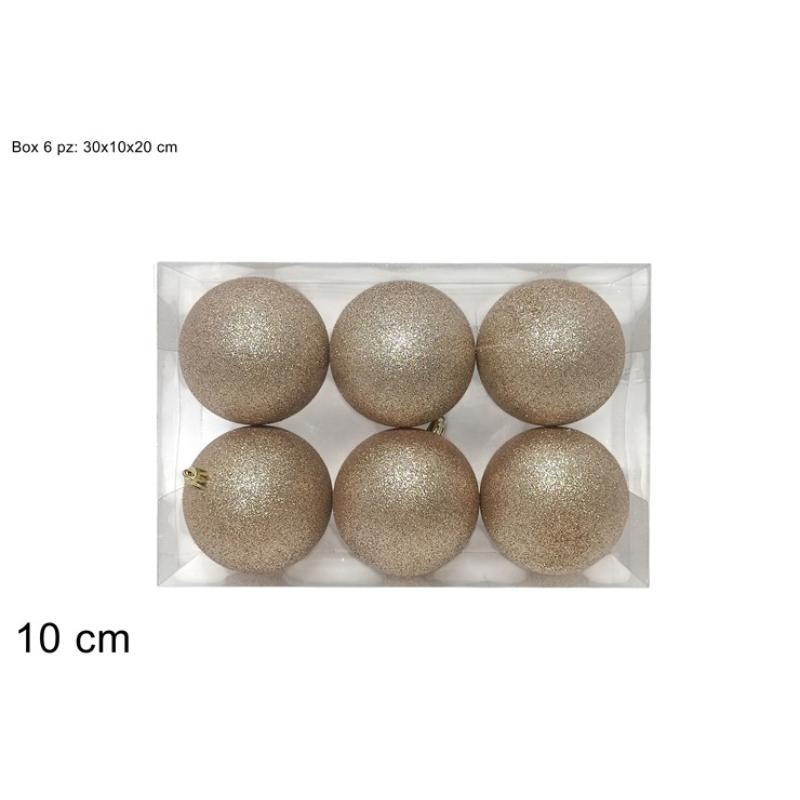 SET 6 BOLAS DE 10 CM CHAMPAN CON PURPURINA EN CAJA