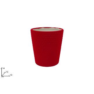 JARRON DE CERAMICA CON BOLAS EFEC FLOCADO ROJO