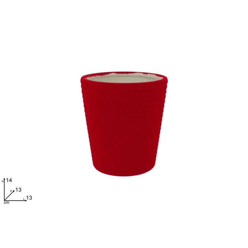 JARRON DE CERAMICA CON BOLAS EFEC FLOCADO ROJO