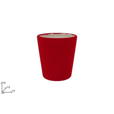 JARRON DE CERAMICA CON BOLAS EFEC FLOCADO ROJO