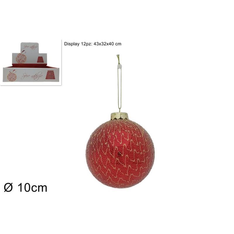BOLA 10 CM ROJO CON RED DORADO