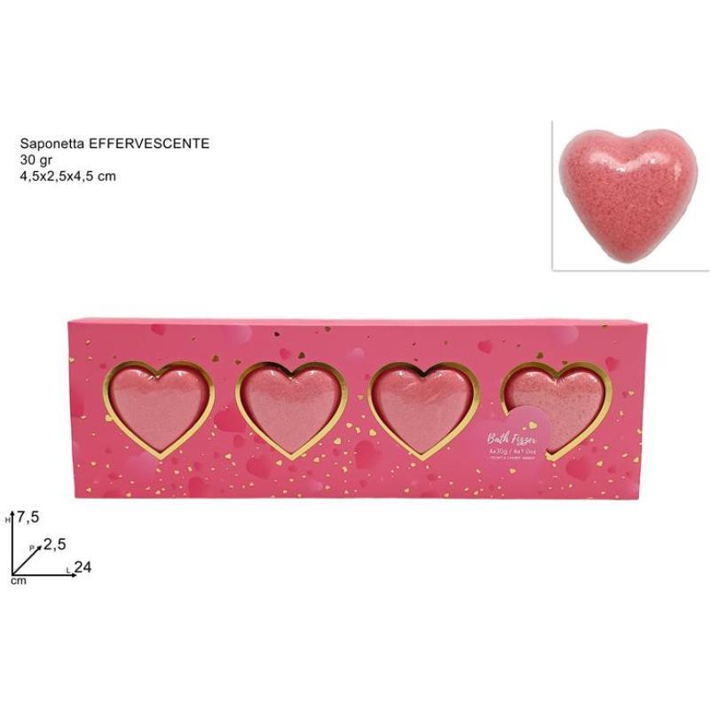 BOMBAS DE BAÑO CORAZONES 30 GR SET 4 PIEZAS ROJAS