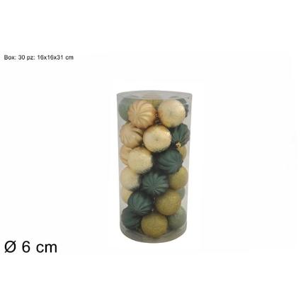 BOLAS 6 CM 30 PZ VERDE BOX PVC