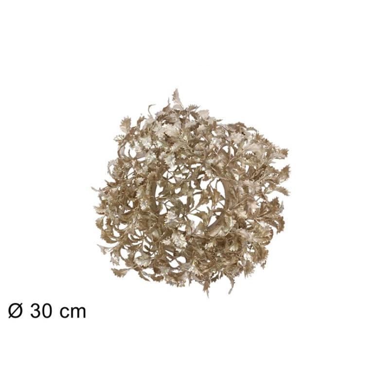 CORONA 30 CM HOJAS CHAMPAGNE