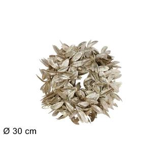 CORONA DE PUERTA 30 CM HOJAS CHAMPAN BRILLANTES