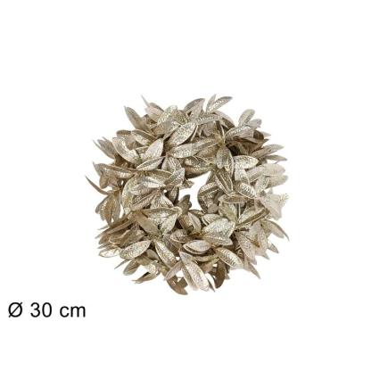 CORONA DE PUERTA 30 CM HOJAS CHAMPAN BRILLANTES