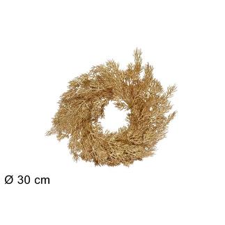 CORONA DE PUERTA 30 CM RAMAS DORADAS BRILLANTES