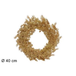 CORONA DE PUERTA 40 CM RAMAS DORADAS BRILLANTES
