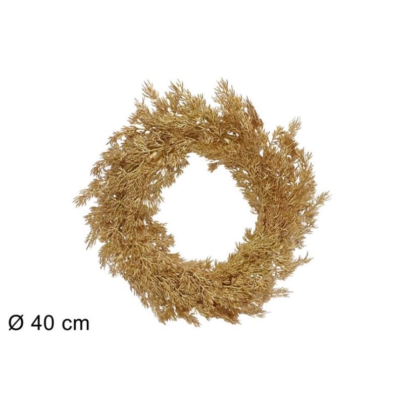CORONA DE PUERTA 40 CM RAMAS DORADAS BRILLANTES